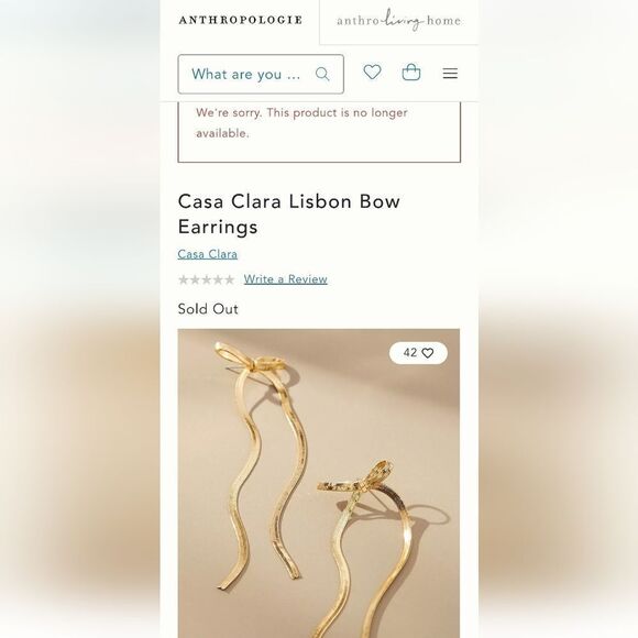 New ANTHRO X FOR LOVE AND LEMONS Bow 18k gold plated Earrings - Picture 2 of 8